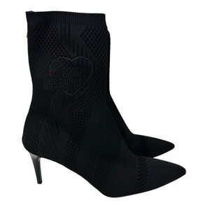 LOVE MOSCHINO HEELED POINTED TOE SOCK BOOTS IN BLACK NWOB WOMEN'S SIZE 39 US 8.5